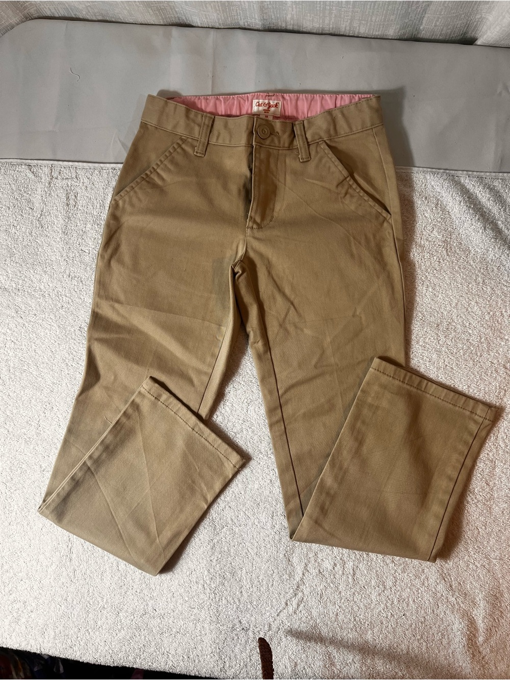 Cat & Jack Tan Chino Pants with Pink Waist Lining GIRLS  SIZE 10